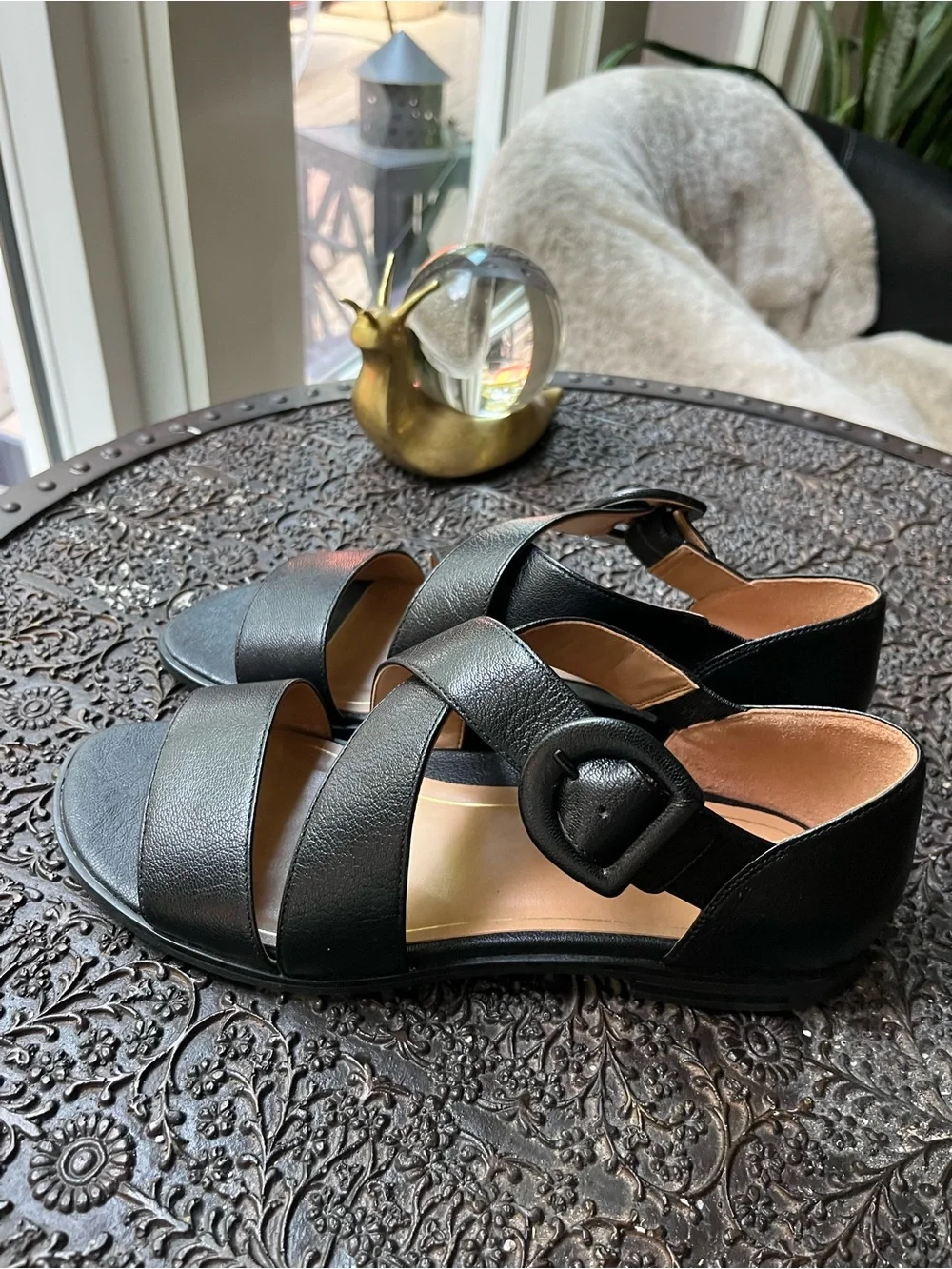NEW VIONIC PACIFICA BLACK LEATHER SANDALS 8.5 W WIDE